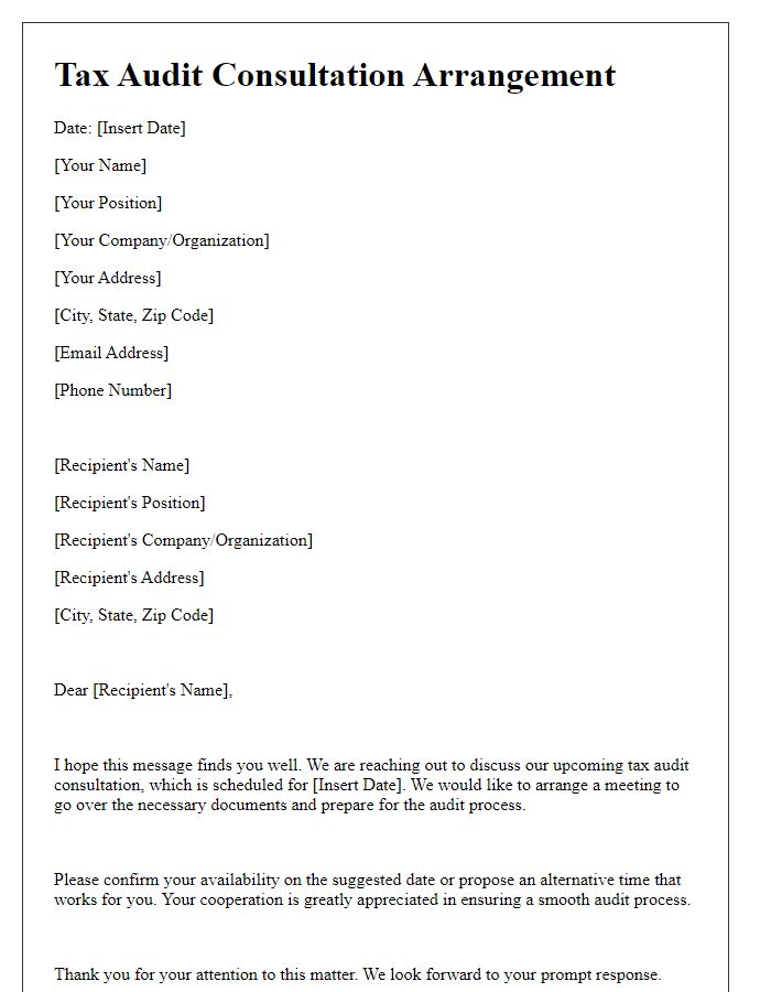 Letter template of Tax Audit Consultation Arrangement