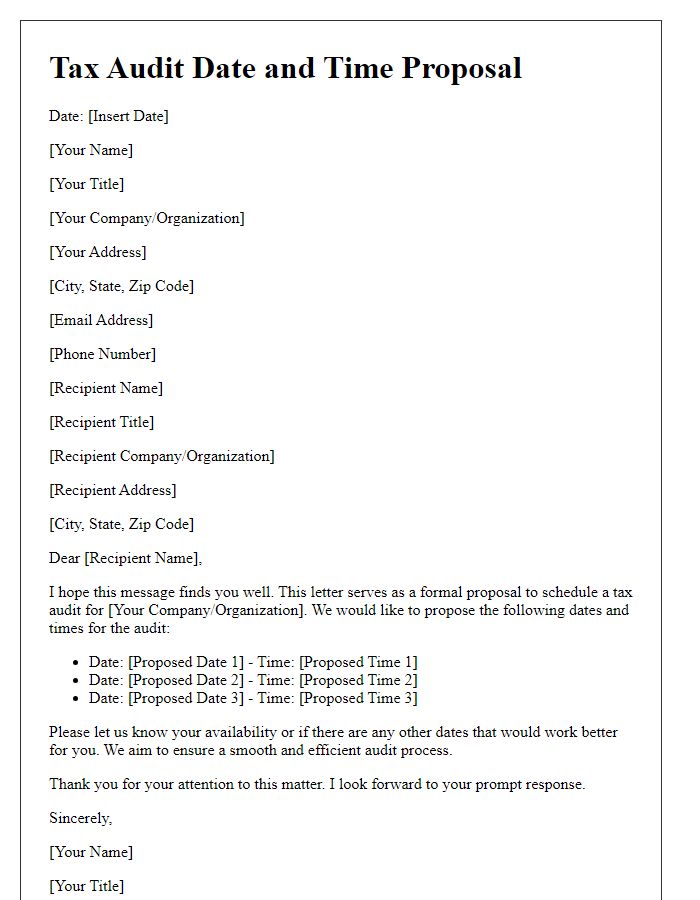 Letter template of Tax Audit Date and Time Proposal