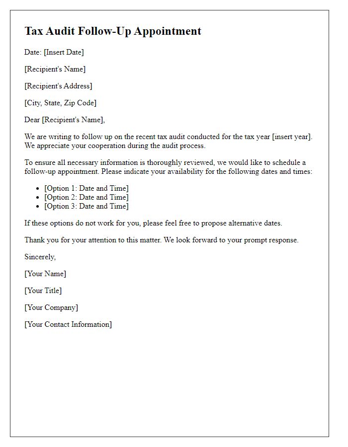 Letter template of Tax Audit Follow-Up Appointment