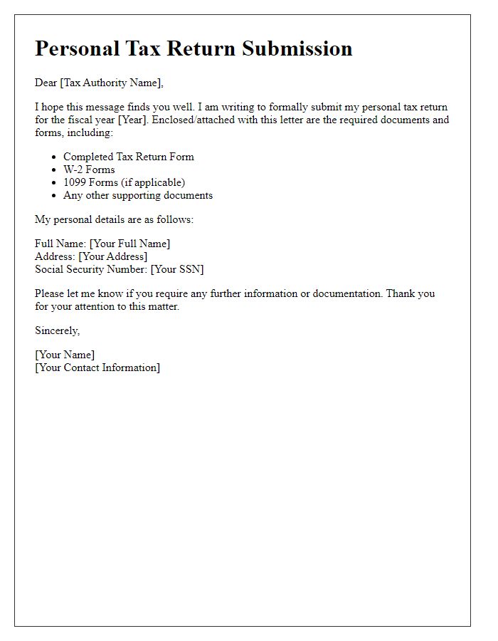 Letter template of personal tax return submission prompt