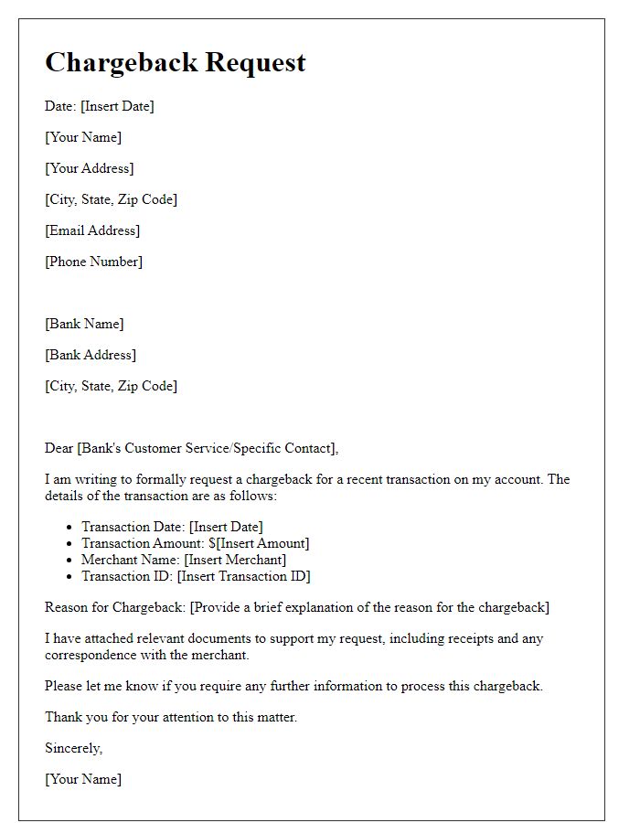 Letter template of chargeback request