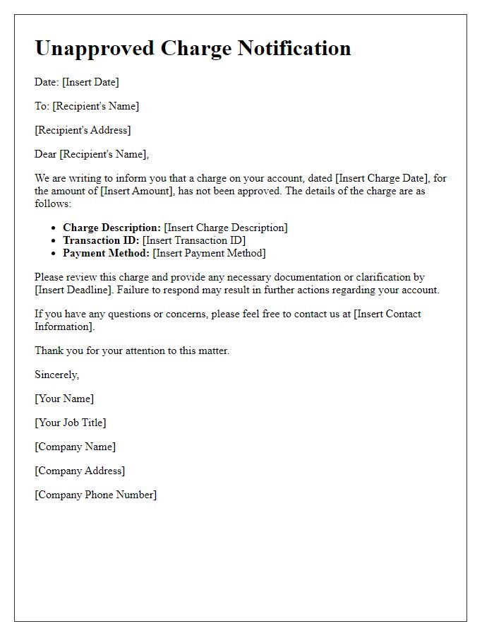 Letter template of unapproved charge notification