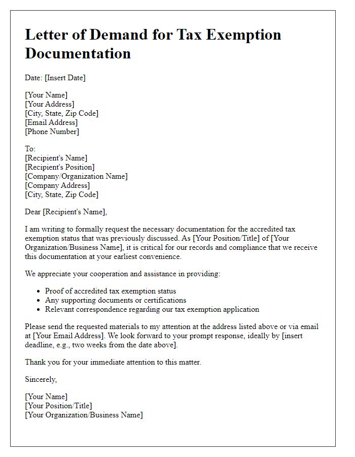 Letter template of demand for accredited tax exemption documentation