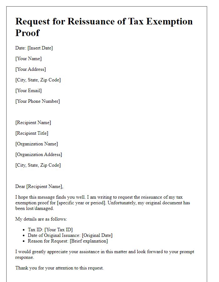 Letter template of prompt for reissuance of tax exemption proof