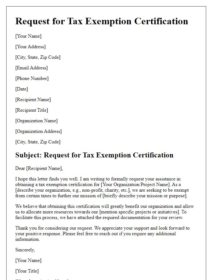 Letter template of solicitation for tax exemption certification