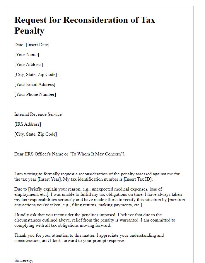 Letter template of plea for tax penalty reconsideration