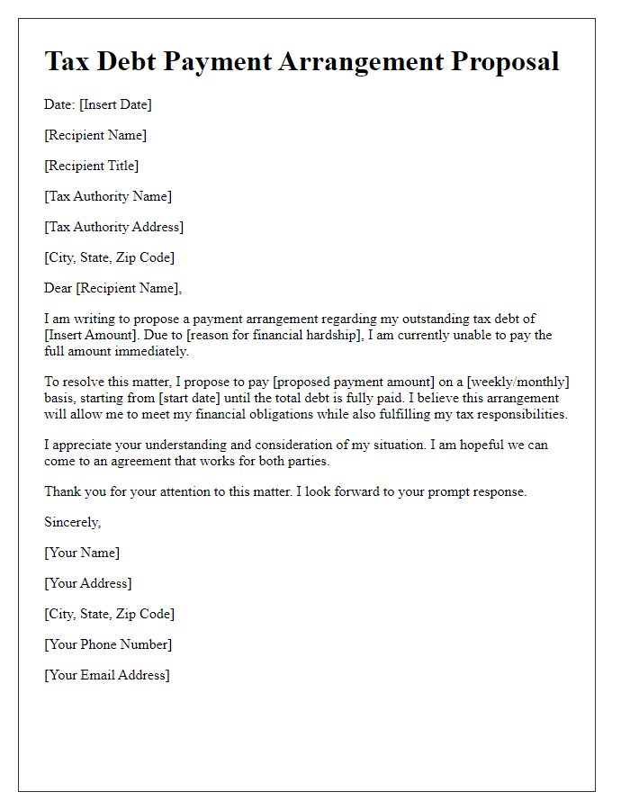 Letter template of tax debt payment arrangement proposal