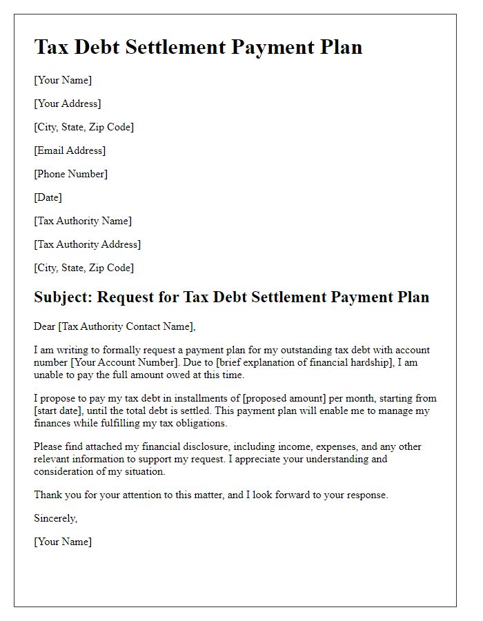 Letter template of tax debt settlement payment plan