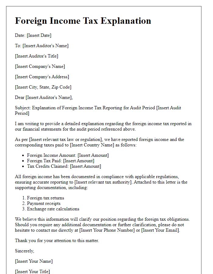 Letter template of foreign income tax explanation for audits.