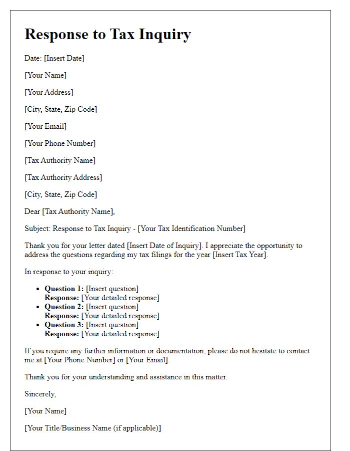 Letter template of response to tax inquiry letter for self-employed individuals