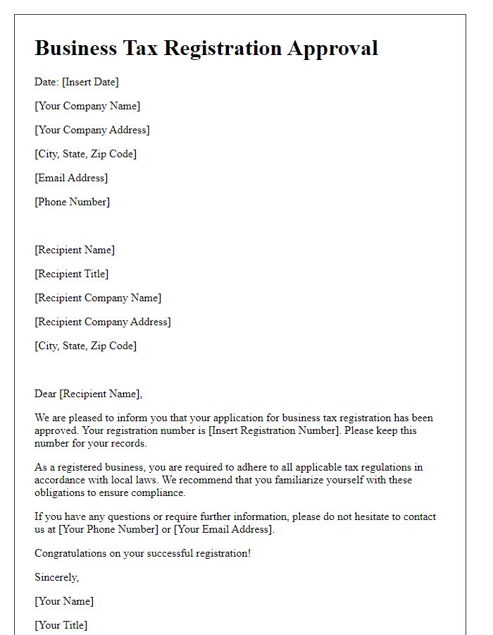 Letter template of business tax registration approval letter