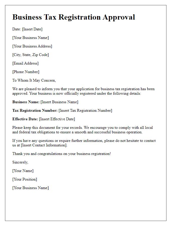 Letter template of business tax registration approval response