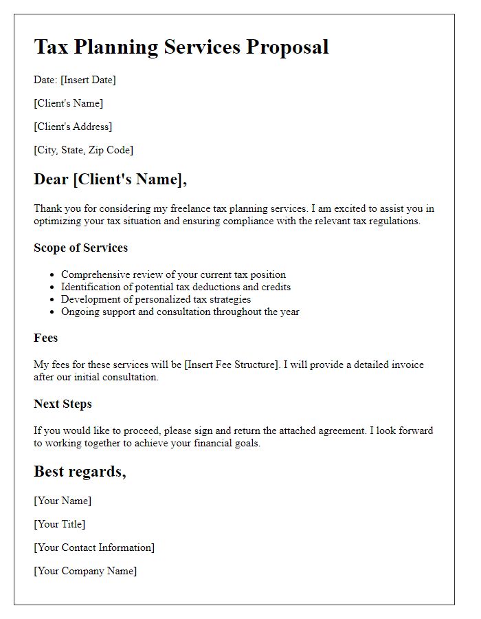 Letter template of freelance professional tax planning