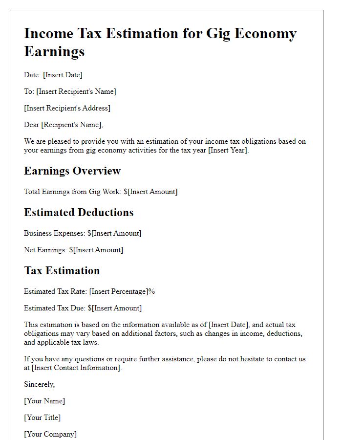 Letter template of gig economy income tax estimation