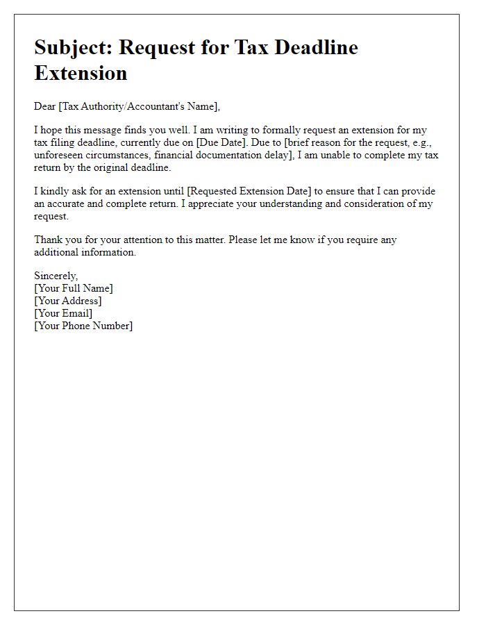 Letter template of email request for tax deadline extension