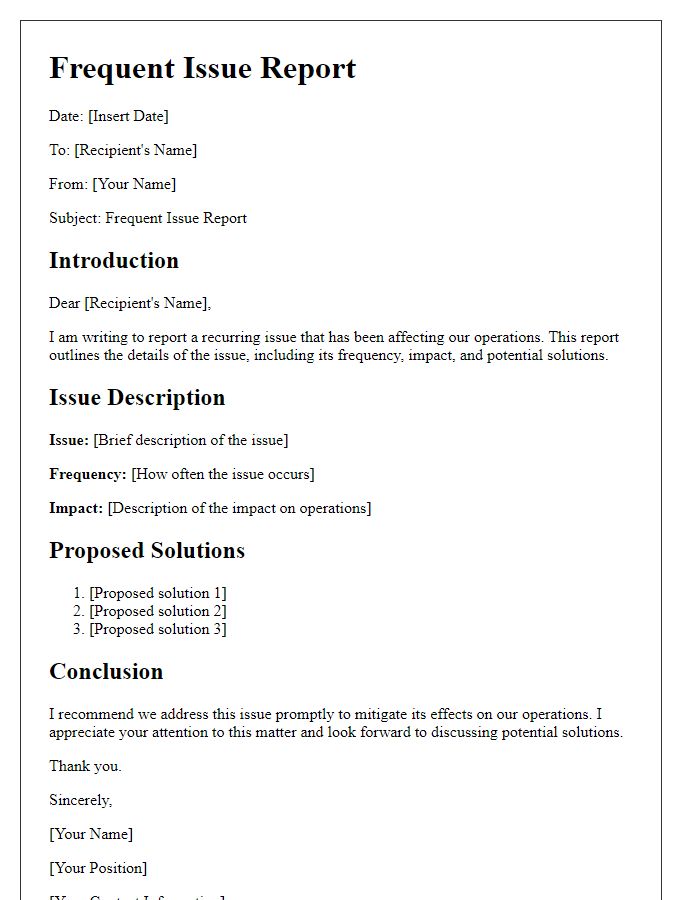 Letter template of frequent issue report