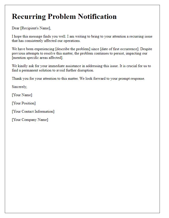Letter template of recurring problem notification