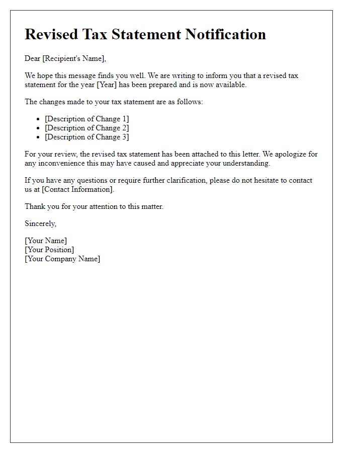 Letter template of revised tax statement communication