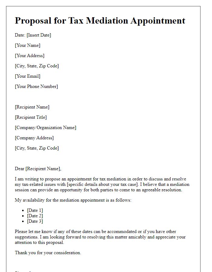 Letter template of proposal for tax mediation appointment