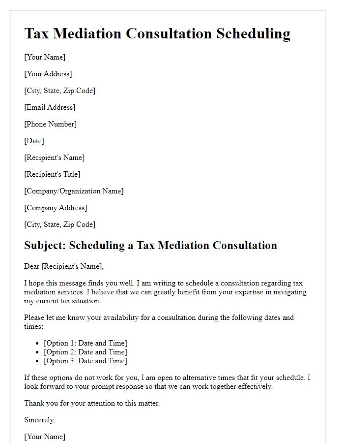 Letter template of scheduling tax mediation consultation