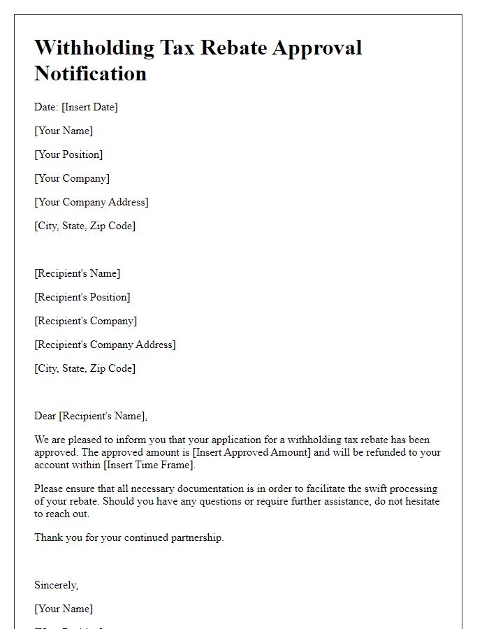 Letter template of withholding tax rebate approval notification