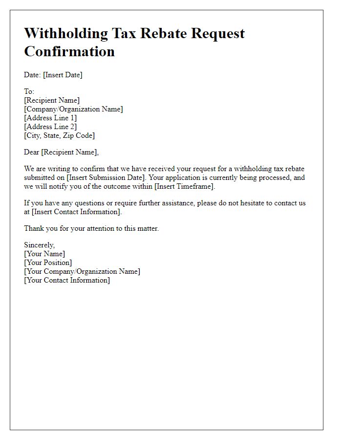 Letter template of withholding tax rebate request confirmation