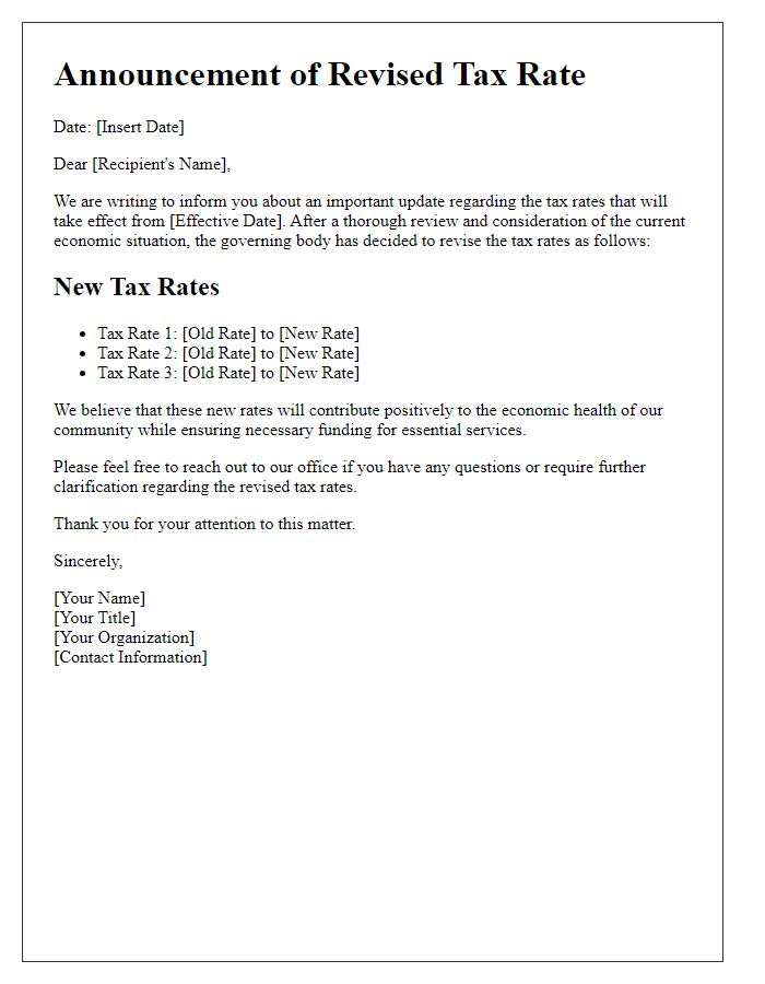 Letter template of revised tax rate announcement