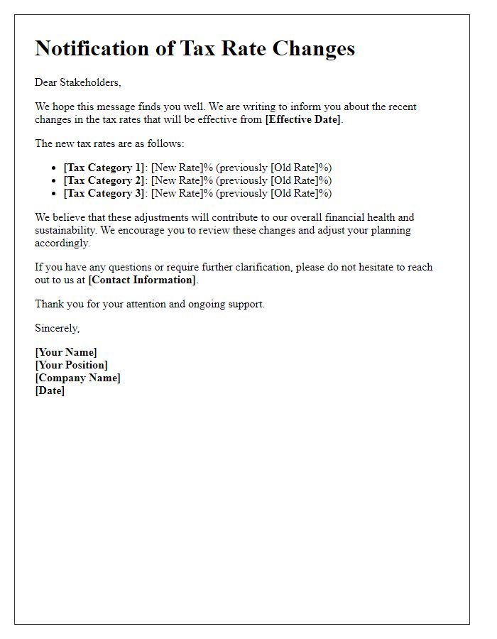 Letter template of tax rate notification for stakeholders