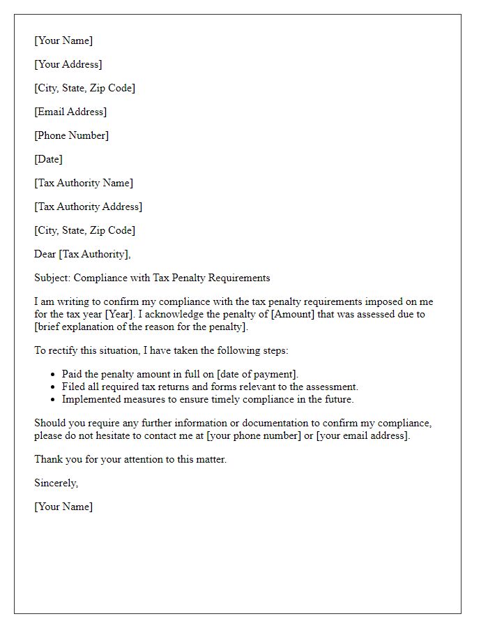 Letter template of compliance with tax penalty requirements