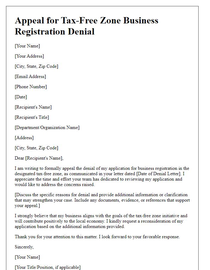 Letter template of appeal for tax-free zone business registration denial