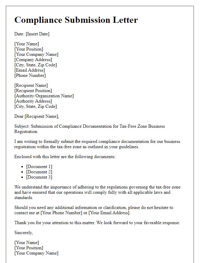 Letter template of compliance submission for tax-free zone business registration