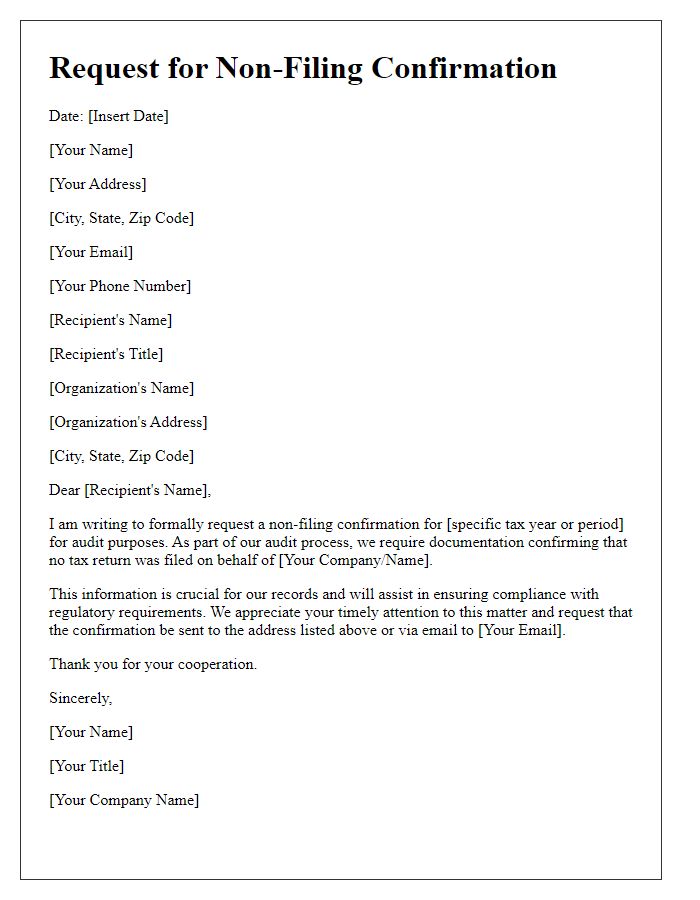 Letter template of request for non-filing confirmation for audit purposes