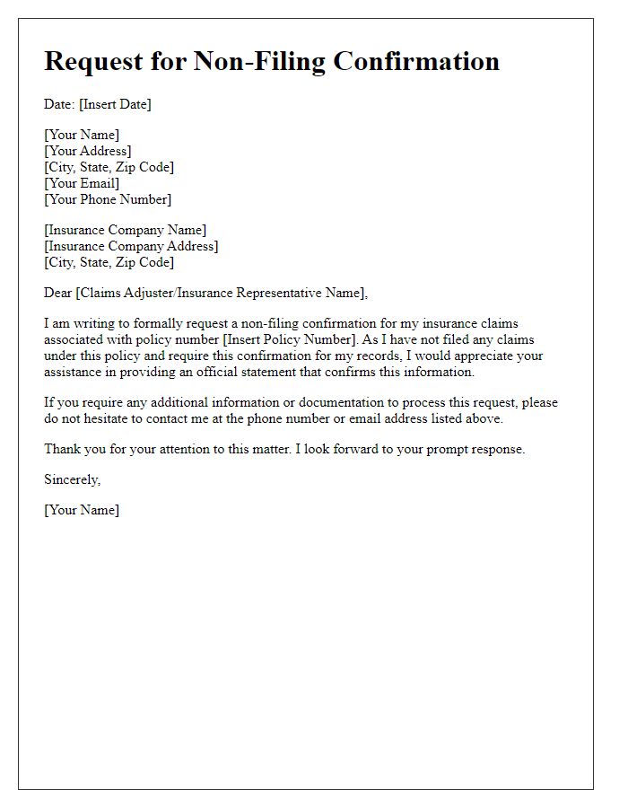 Letter template of request for non-filing confirmation for insurance claims