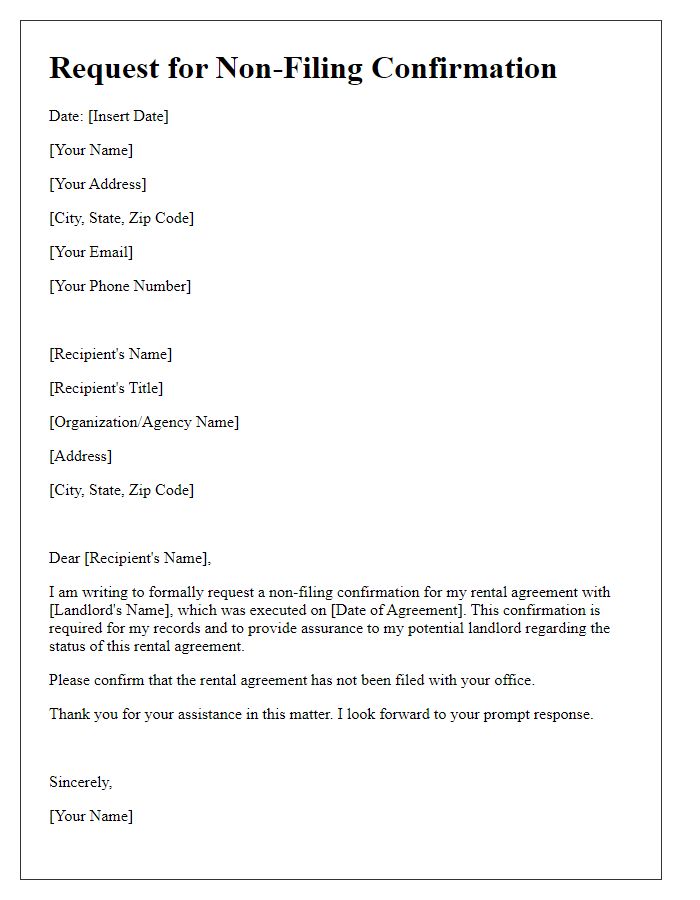 Letter template of request for non-filing confirmation for rental agreement