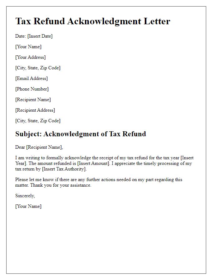 Letter template of Tax Refund Acknowledgment Letter