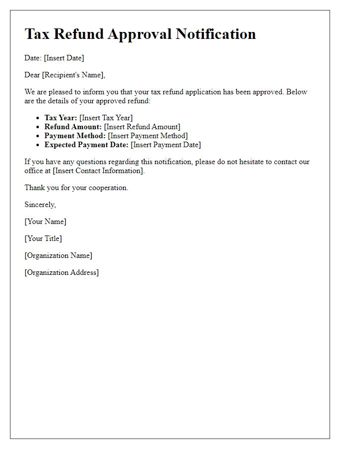 Letter template of Tax Refund Approval Notification