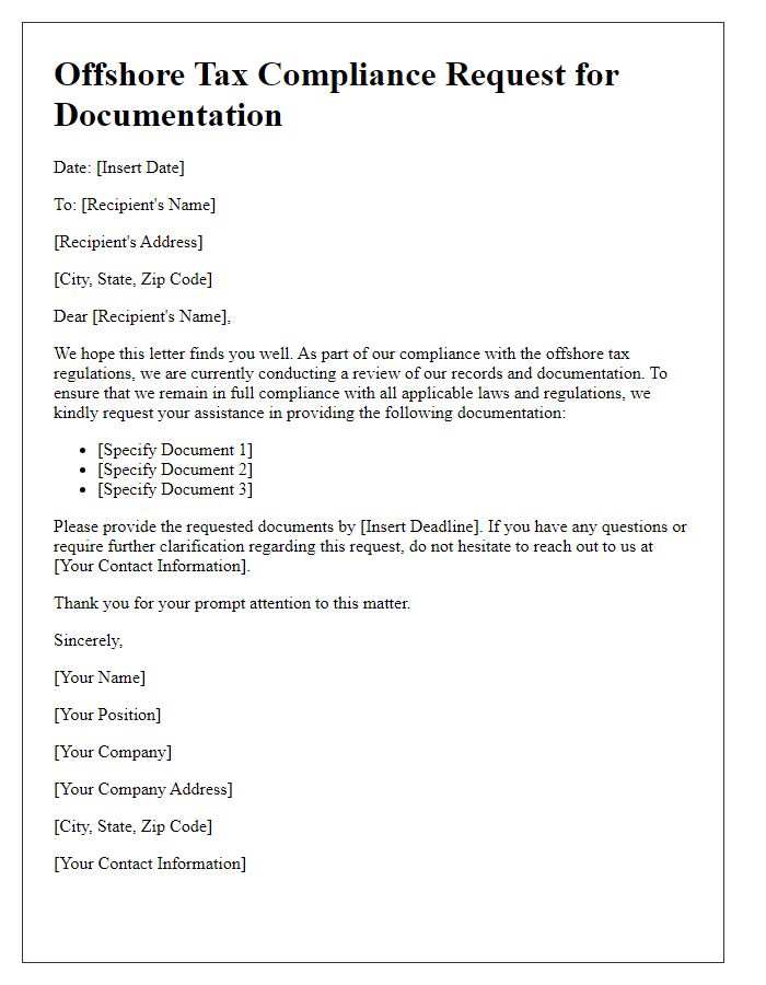 Letter template of offshore tax compliance request for documentation