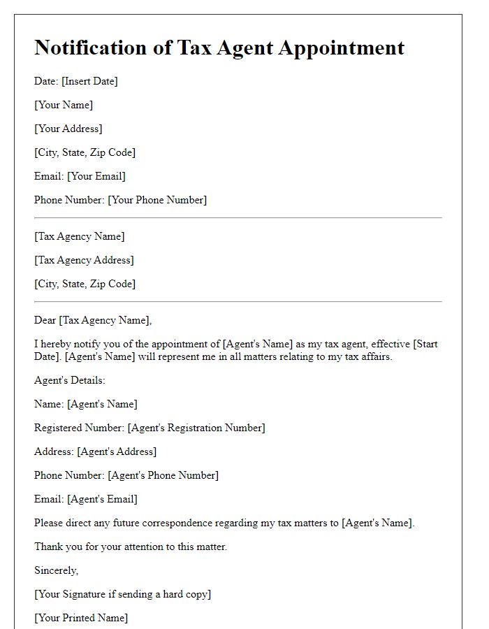 Letter template of Notification of Tax Agent Appointment