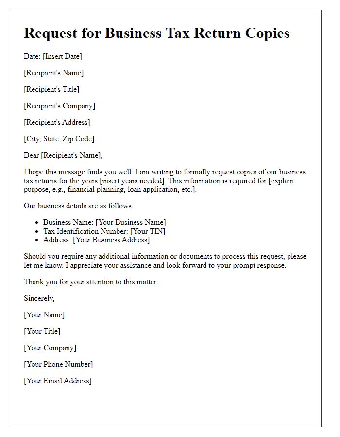 Letter template of request for business tax return copies