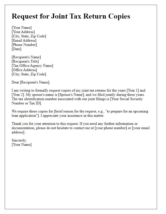 Letter template of request for joint tax return copies