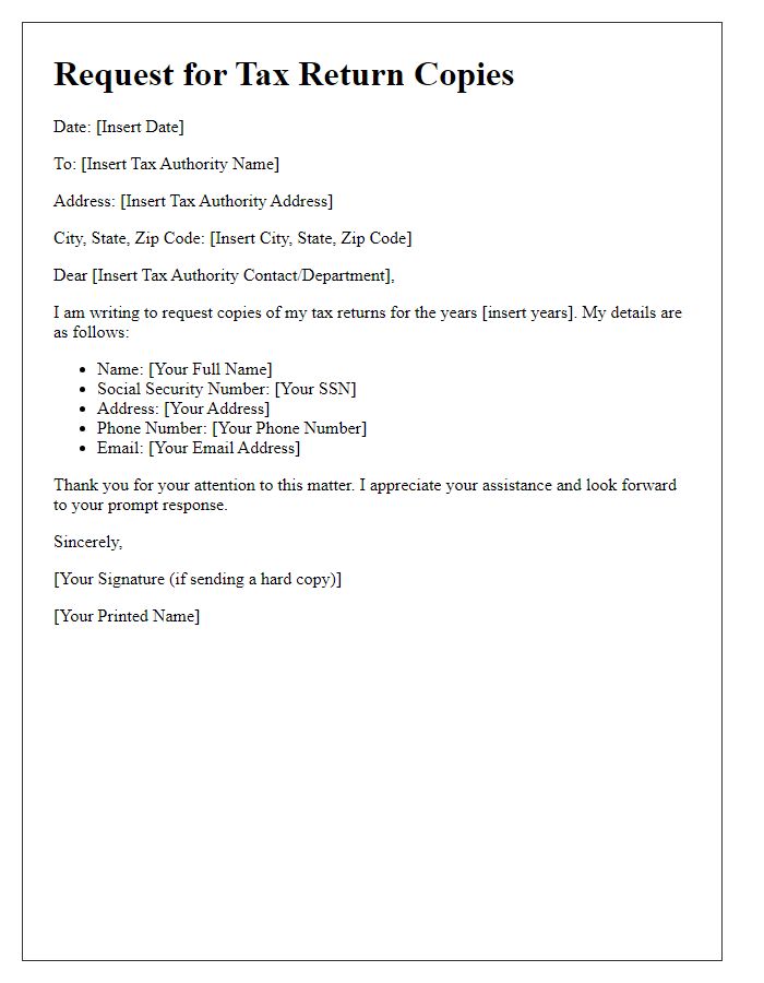 Letter template of request for prior year tax return copies