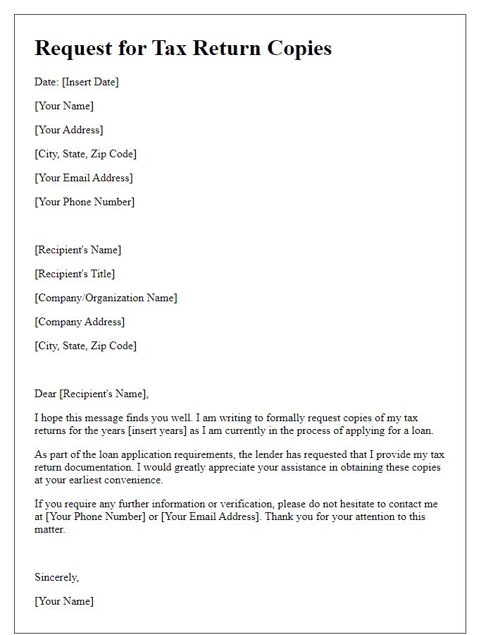 Letter template of request for tax return copies for loan application