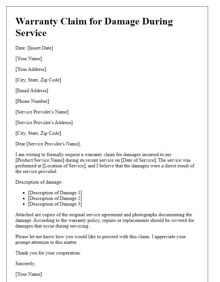 Letter template of warranty claim for damage during service