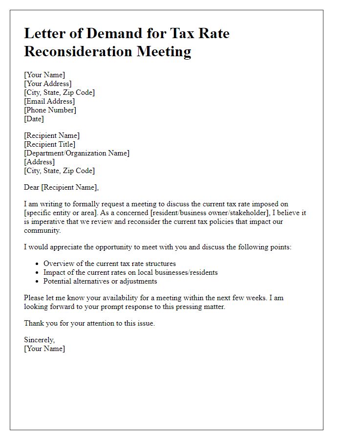 Letter template of demand for tax rate reconsideration meeting