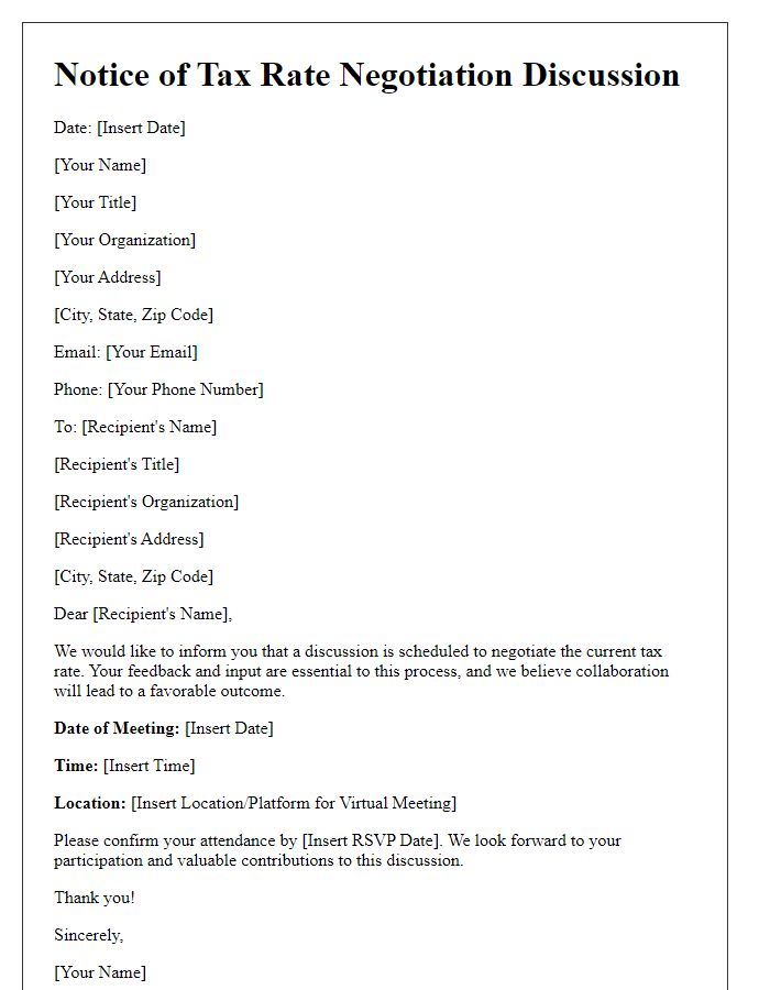Letter template of notice for tax rate negotiation discussion