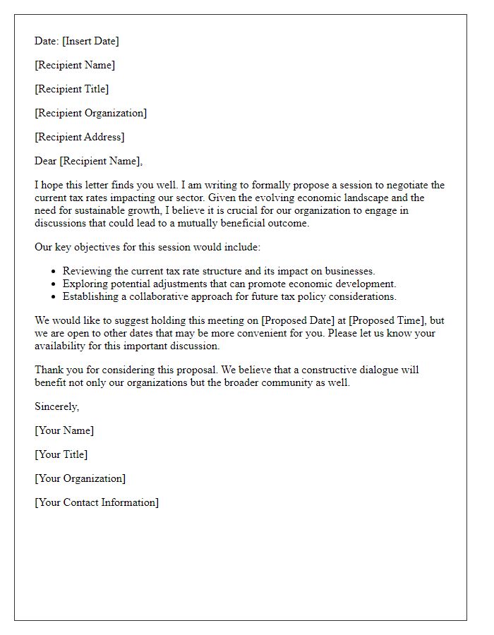 Letter template of proposal for tax rate negotiation session