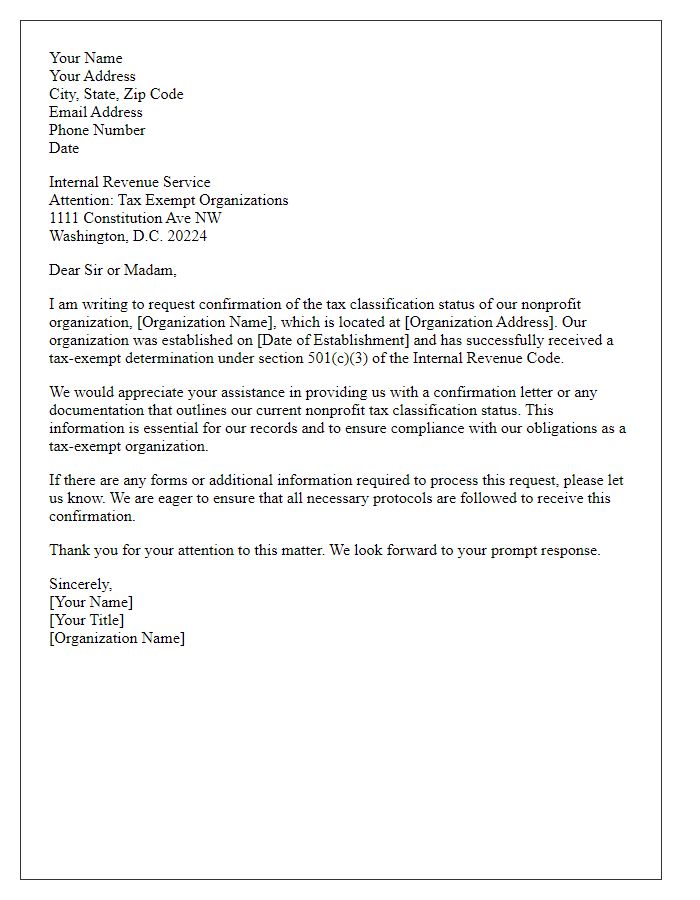 Letter template of request for confirmation of nonprofit tax classification