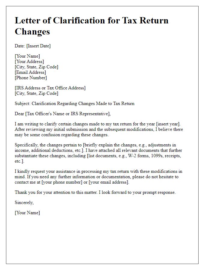 Letter template of clarification for tax return changes