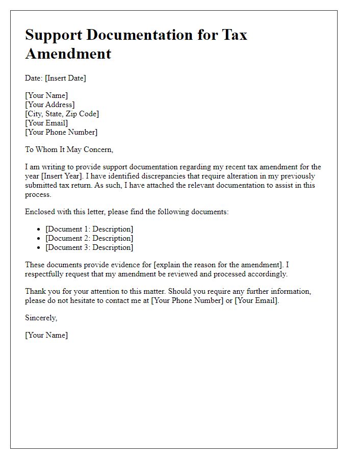 Letter template of support documentation for tax amendment