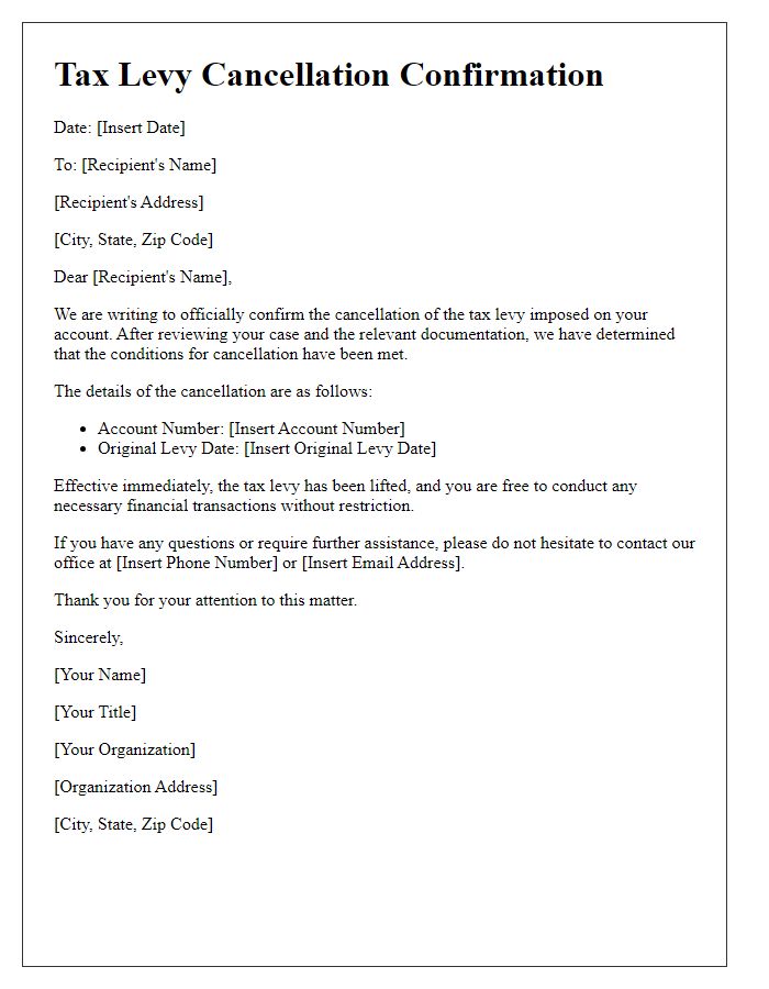 Letter template of tax levy cancellation confirmation